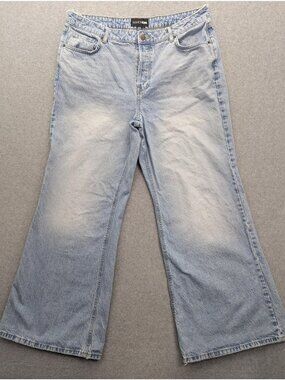 Fashion Nova Wide Leg Jeans Womens 14 Light Wash High Rise Distressed Denim